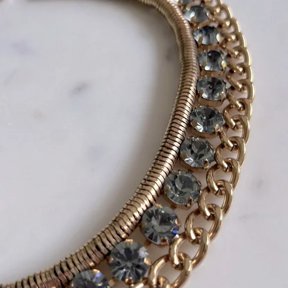 Peep Toe Statement Choker in Metallic Gold and Light Blue - Picture 5 of 6